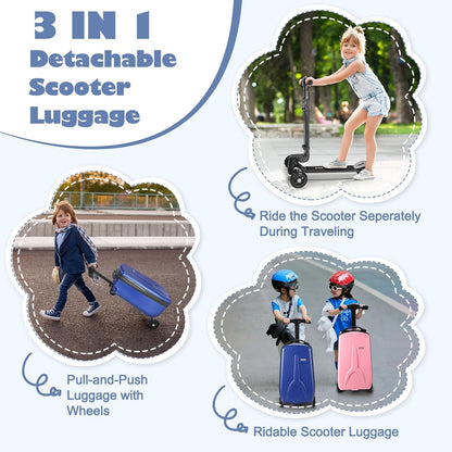 iubest Scooter Luggage Carry On Scooter Suitcase for Kids Age 4-15, Detachable & Foldable 4 in 1 Kids Suitcase, Multifunctional Ride On Travel Trolley Scooter Combo-Blue