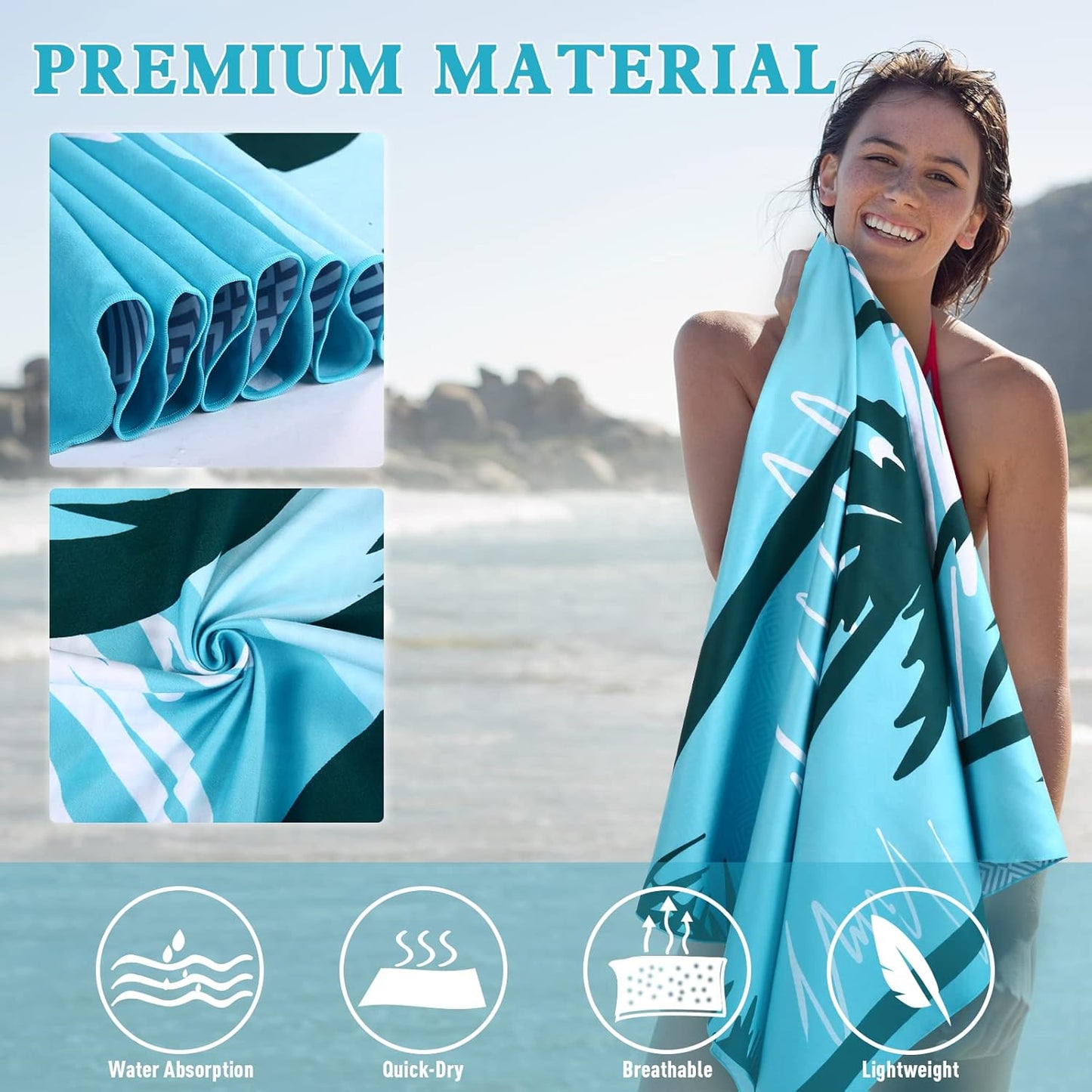 2 Pack Oversized Microfiber Beach Towel, 75'x 35', Sand-Free, Quick Drying, Super Absorbent