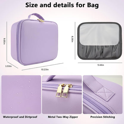 Travel Makeup Bag with LED Mirror Travel Makeup Organizer with 3 Lighted Settings, Adjustable Dividers and Makeup Brush Storage Bag Purple