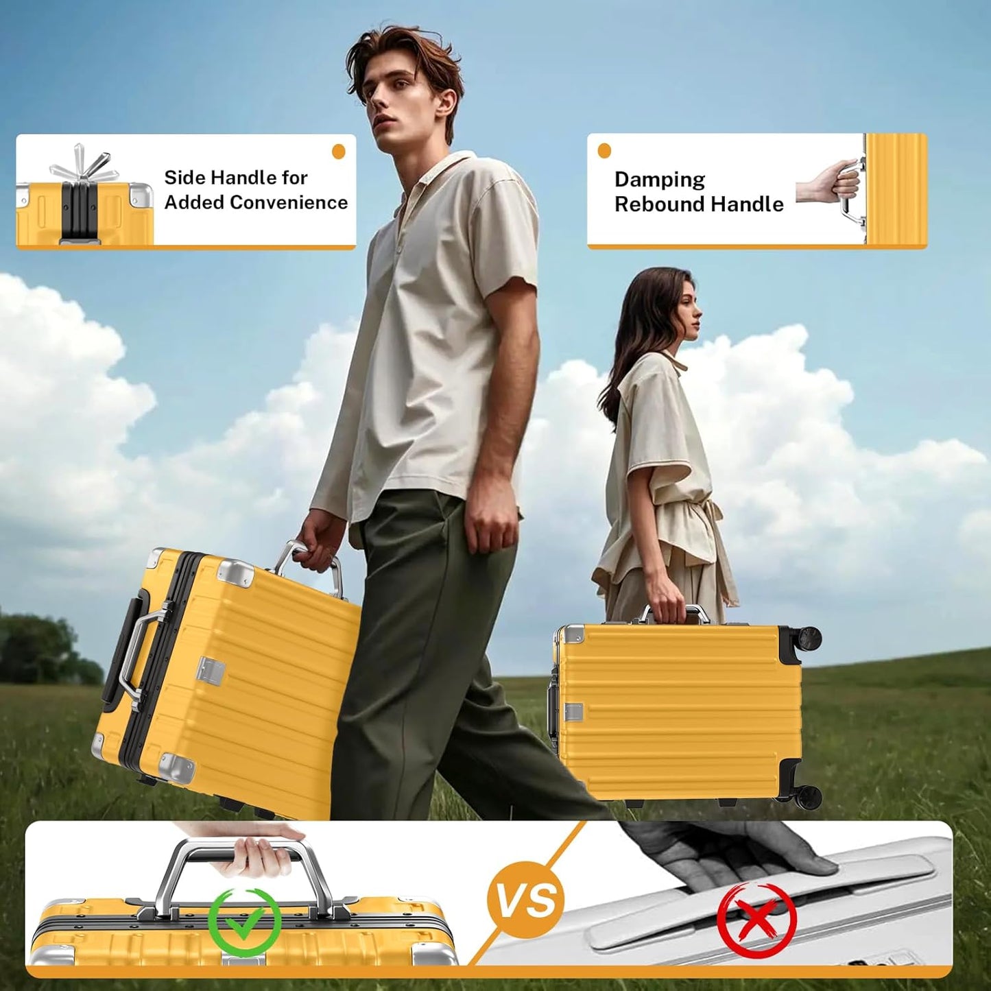 Krute Luggage 28 Inch Aluminum Frame Luggages TSA Lock No Zipper Checked Suitcase with Spinner Wheels Hard Shell Lightweight PC+ABS Large Suit Case