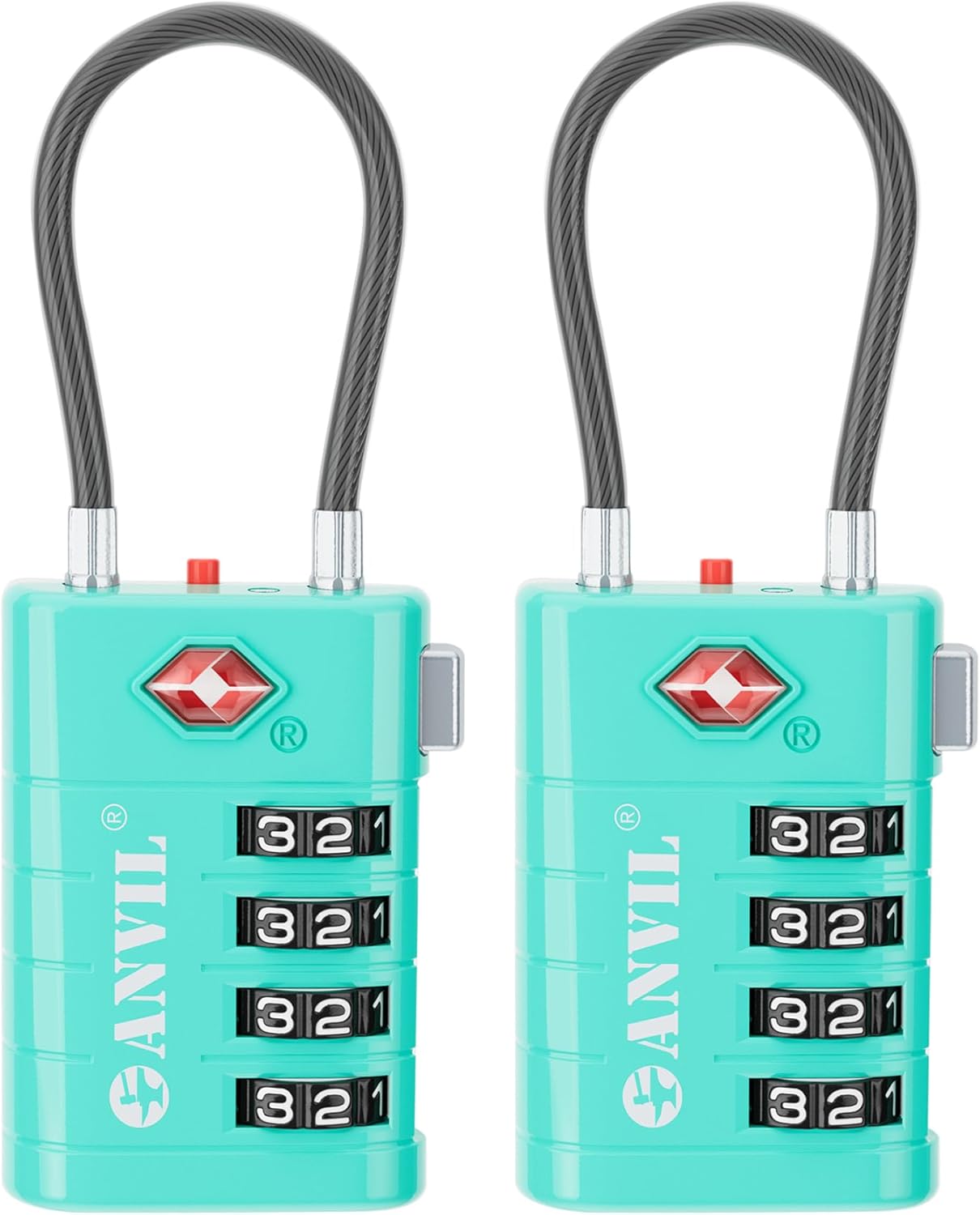ANVIL 4 Digit Luggage Locks, TSA Locks for Luggage, Advanced TSA008 core, Alert Indicator for Your Travel Lock, Suitcase Lock.(2, Cyan)