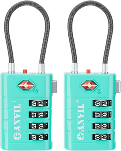 ANVIL 4 Digit Luggage Locks, TSA Locks for Luggage, Advanced TSA008 core, Alert Indicator for Your Travel Lock, Suitcase Lock.(2, Cyan)