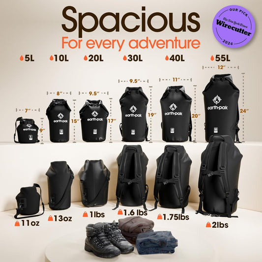 Earth Pak Waterproof Dry Bag - Roll Top Waterproof Backpack Sack Keeps Gear Dry for Kayak with Waterproof Phone Case