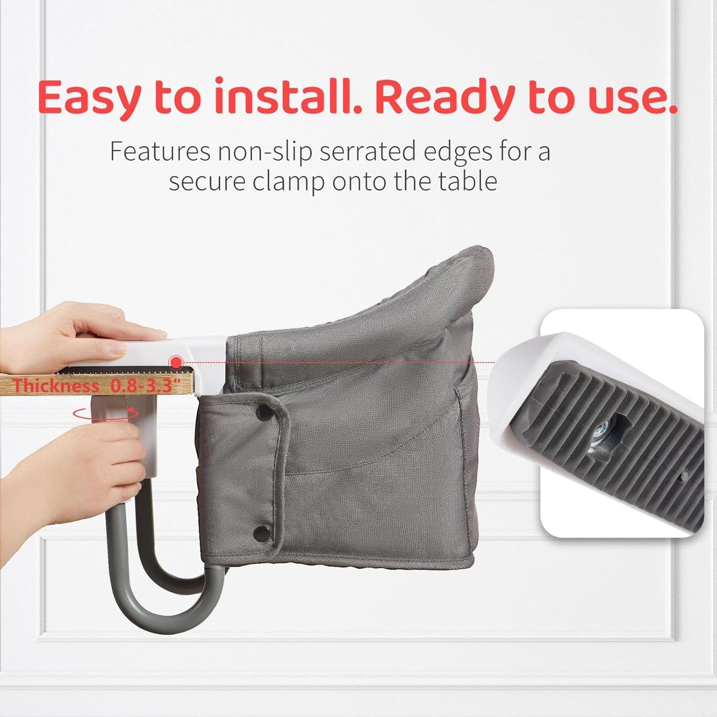 Hook On High Chair Portable & Foldable for Babies 6-36 Months Attach to Fast Table Clip On High Chair with Travel Bag - Compact Baby Feeding Seat for Home Dining & Travel (Grey)