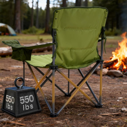 TIMBER RIDGE Oversized Folding Camping Chair for Adults, Support 550 LBS Heavy Duty with Cup Holder Side Pocket for Camp, Lawn, Picnic, Green, 2 Pack