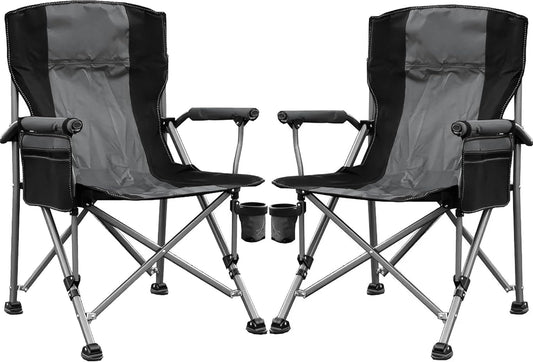 Camping Chair for Adults Heavy Duty Outdoor Patio Lawn Chairs Portable Support 350 LBS High Back Padded Oxford with Armrests, Storage Bag, Cup Holder, for Outside Fishing, Camping, Foldable