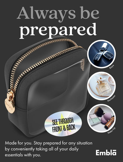 Clear Makeup Bag Zipper Pouch, Transparent Cosmetic Case Organizer, TSA Approved Travel Toiletry Case, Travel Accessories Essentials Makeup Tote for Women, Mini Cute Make up Bag for Purse - Black