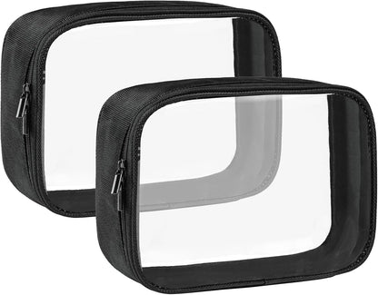 Moyad TSA Approved Clear Toiletry Bag, 2 Pack Quart Size 3-1-1 Liquids Pouch for Travel, Transparent Makeup & Cosmetic Organizer for Women Men, Black