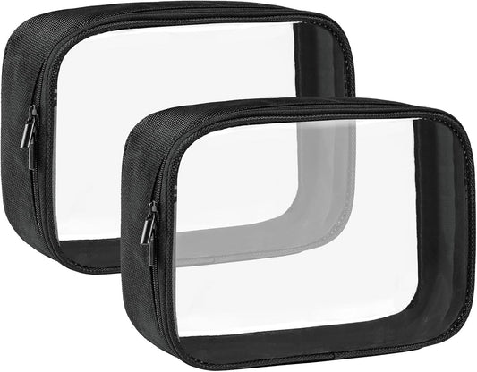 Moyad TSA Approved Clear Toiletry Bag, 2 Pack Quart Size 3-1-1 Liquids Pouch for Travel, Transparent Makeup & Cosmetic Organizer for Women Men, Black