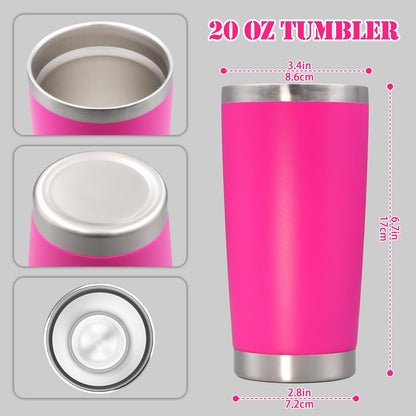 20 oz Tumbler with lid Double Wall Vacuum Insulated Tumblers Stainless Steel Coffee Mug Travel Coffee Tumbler Powder Coated Tumbler Cup Keep Hot&Cold - (Hot Pink 12 Pack)