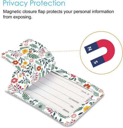 Fintie Luggage Tags, Privacy Cover ID Label with Stainless Steel Loop and Address Card for Travel Bag Suitcase, Spring (2 Piece)