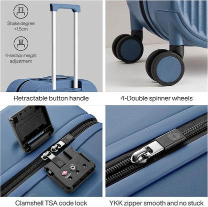 mixi Hardside PC Suitcase 24 Inch Checked Luggage Spinner Wheels TSA with Cover, Sapphire Blue