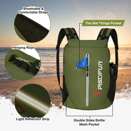 Piscifun Dry Bag Waterproof, Lightweight Dry Backpack Roll-Top Sealed with Waist Pouch and Phone Case Keeps Gear Dry Inside for Kayaking, Boating 10L 20L 30L