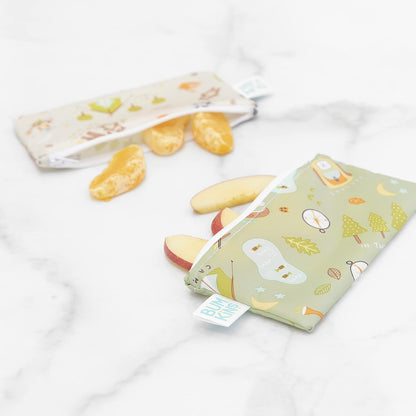 Bumkins Reusable Snack Bags, for Kids School Lunch and for Adults Portion, Washable Fabric, Waterproof Cloth Zip Bag, Supplies Travel Pouch, Food-Safe, 2-pk Camp Friends and Gear