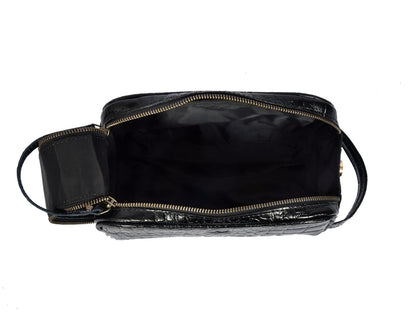 10" Premium Leather Toiletry Travel Pouch With Waterproof Lining | King-Size Handcrafted Vintage Dopp kit By Aaron Leather Goods (Grease Black)