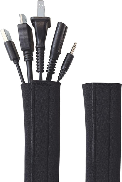 Hook and Loop Cable Sleeve by Wrap-It Storage - 48" x 4.5" (2-Pack) Black - Cut to Size Cord Organizer and Cable Protector for Desk, TV Cord Management to Hide and Cover Wire and Extension Cords