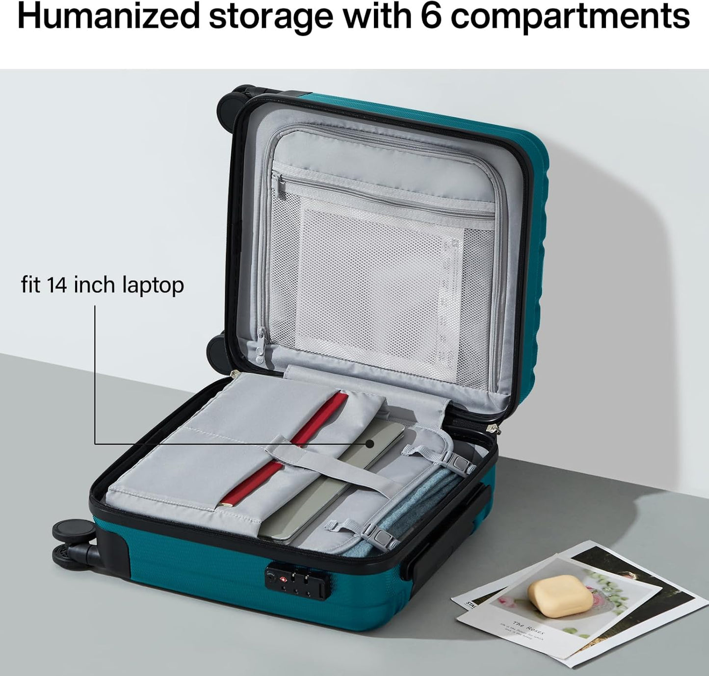 Hanke 16 Inch Underseat Carry on Suitcases with Wheels,Lightweight Hard Shell Carry on Luggage with Wheels for Weekender,Travel Approved Small Suitcase,Travel Luggage for Womem Men,Caribbean Blue.