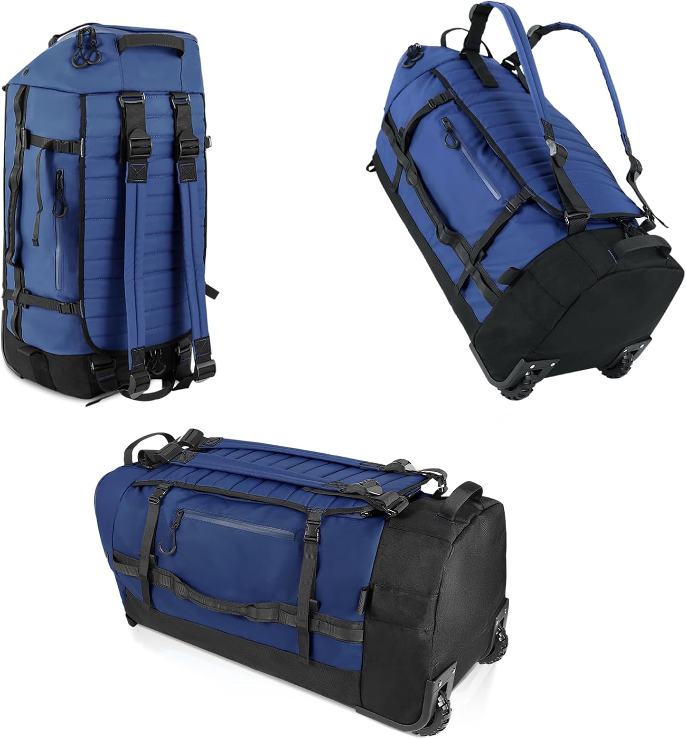 CONTAIL 86L Foldable Wheeled Duffel Backpack with Padded Quilted Bottom,Waterproof Travel Duffle Bag with Extended Handles,Navy