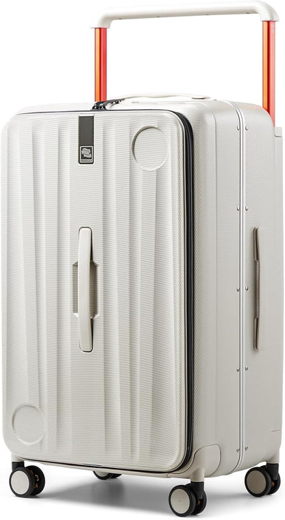 Hanke Multifunctional 26 Inch Checked Luggage Hard Shell Suitcases with Wheels Travel Trunk Style Luggage Large Rolling Suitcase for Women Men(Ivory White)