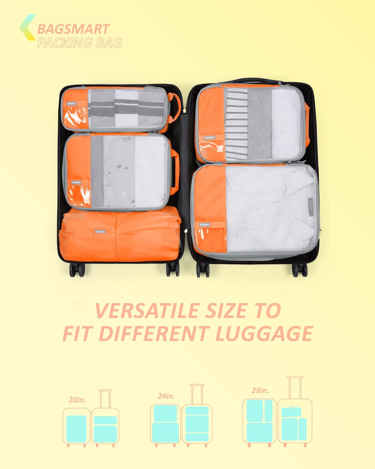 BAGSMART 6 Set Compression Packing Cubes - Lightweight Travel Essentials, Durable Luggage Organizer