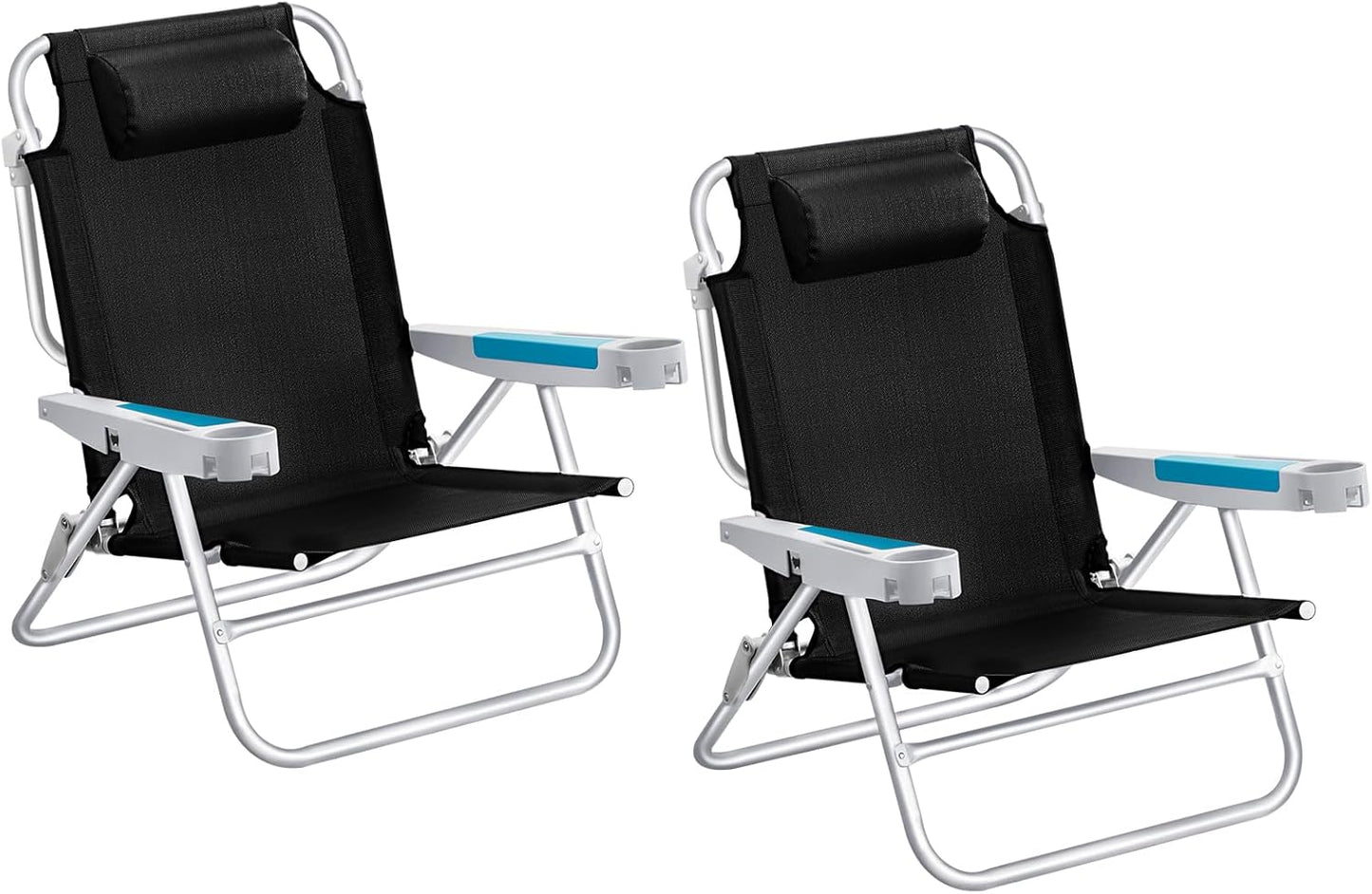 ICECO Backpacking Beach Chairs for Adults, 5 Positions Reclining, Heavy Duty Folding Beach Chairs, Portable Lay Flat Outdoor Chair with Cup Holder for Camping, Lawn, 350lb Capacity