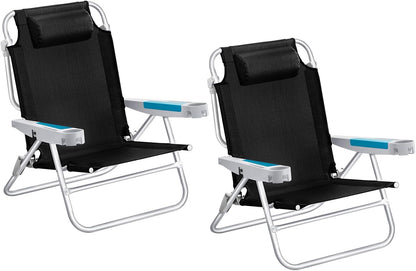 ICECO Backpacking Beach Chairs for Adults, 5 Positions Reclining, Heavy Duty Folding Beach Chairs, Portable Lay Flat Outdoor Chair with Cup Holder for Camping, Lawn, 350lb Capacity