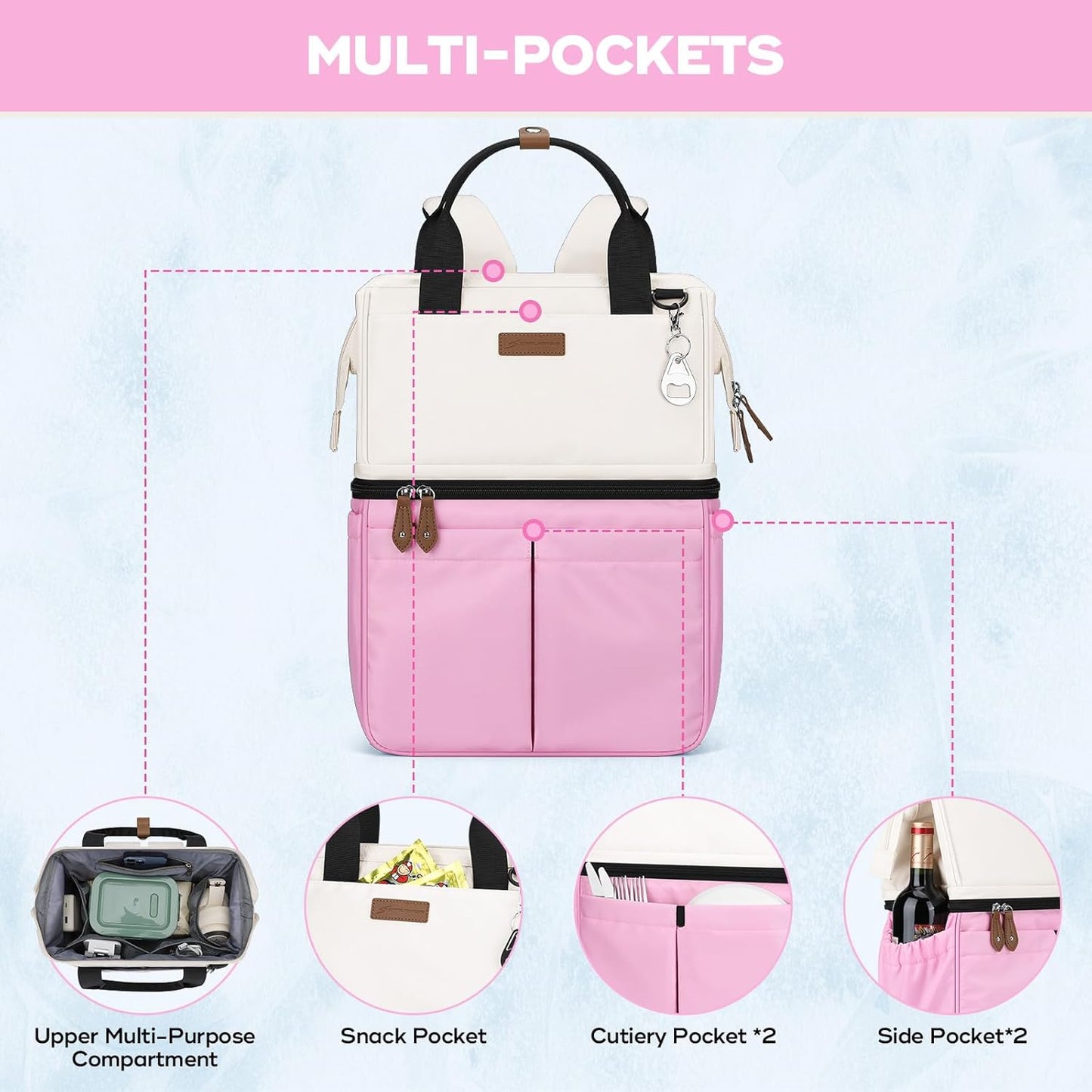 Maelstrom Cooler Backpack, 36 Cans Insulated Backpack Cooler, Soft Leakproof Double Deck Cooler Bag, Lightweight Lunch Backpack for Men & Women,Perfect for Beach Travel, Camping & Work-Beige Pink