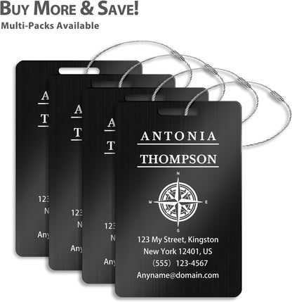 Personalized Luggage Tags for Suitcases (2/4/6/8 Pack) - Custom Engraved Metal Travel Tag, Customizable Pattern/Name/Text for Bags Backpacks Suitcases