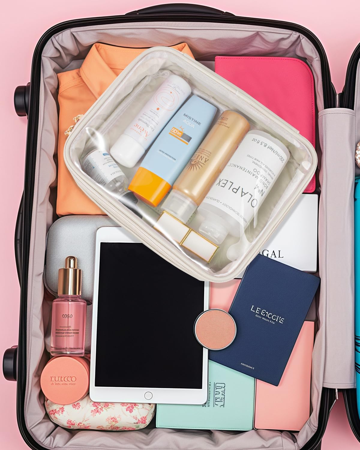 KOTORA TSA Approved Toiletry Bag with Mini Clear Makeup Bag PVC Cosmetic Bags for Women and Men, Carry on Airport Airline Compliant Bag Car Accessories for Women Her (1B White)