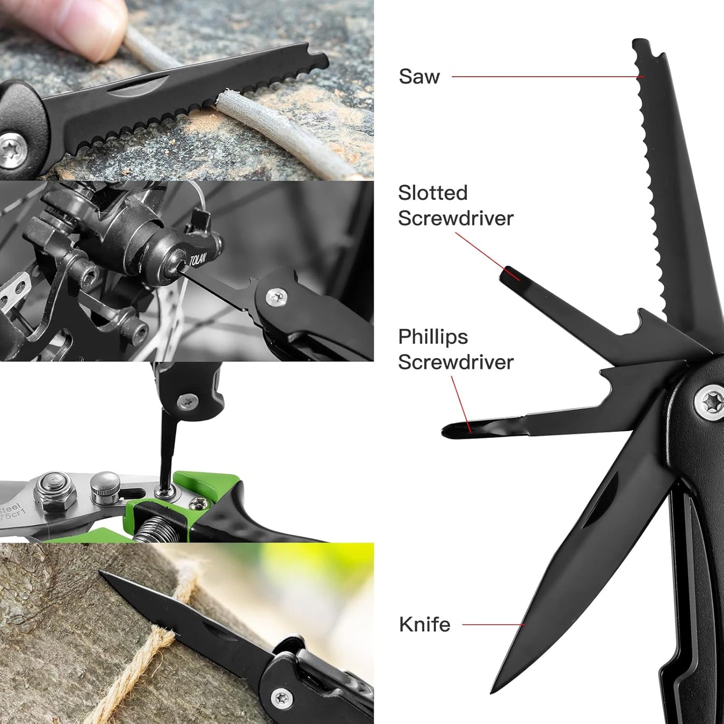 14 IN 1 Multitool Pliers with Pocket Clip, Portable Multi Tool, Pocket Knife Camping Multitool, Needle Nose Pliers with Replaceable Wire Cutters, Screwdrivers, Saw - Gifts for Men, Dad, Husband