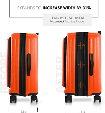 22 Inch Carry On Luggage 22x14x9 Airline Approved, Carry On Suitcase with Wheels, Hard-shell Carry-on Luggage, Durable Luggage Carry-On, Orange Small Suitcase with Cosmetic CaseBag