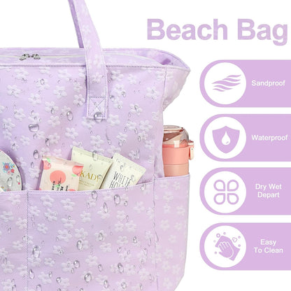 Waterproof Beach Tote Pool Bags for Women Ladies Extra Large Gym Tote Carry On Bag With Wet Compartment for Weekender Travel