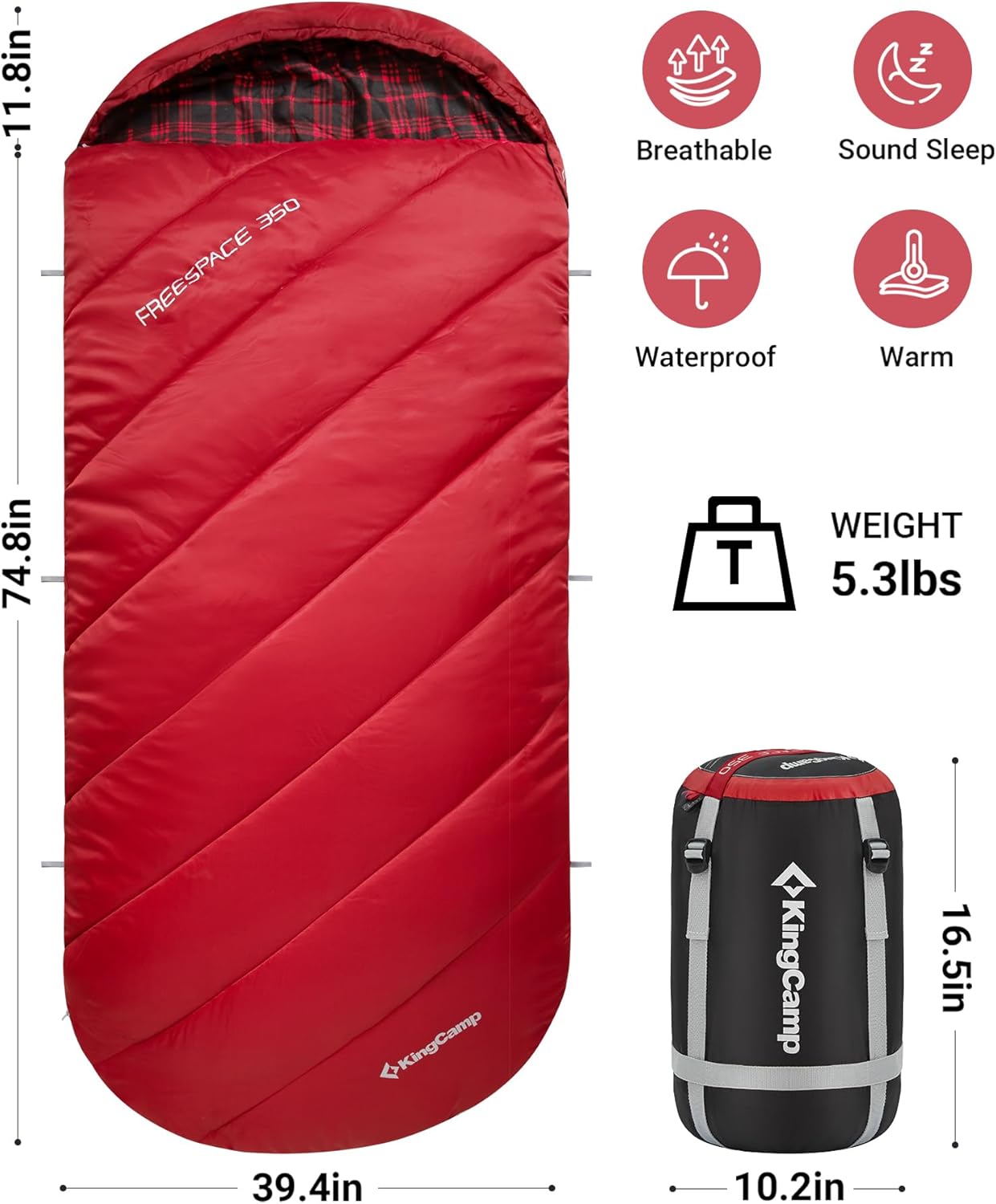 KingCamp Sleeping Bag for Adults, Cold Weather & Warm Extra Wide Big & Tall XL Portable Waterproof Flannel Sleeping Bags, Essentials Gear Accessories for Camping Backpacking Hiking Indoor & Outdoor