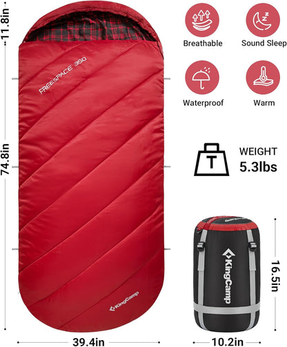 KingCamp Sleeping Bag for Adults, Cold Weather & Warm Extra Wide Big & Tall XL Portable Waterproof Flannel Sleeping Bags, Essentials Gear Accessories for Camping Backpacking Hiking Indoor & Outdoor