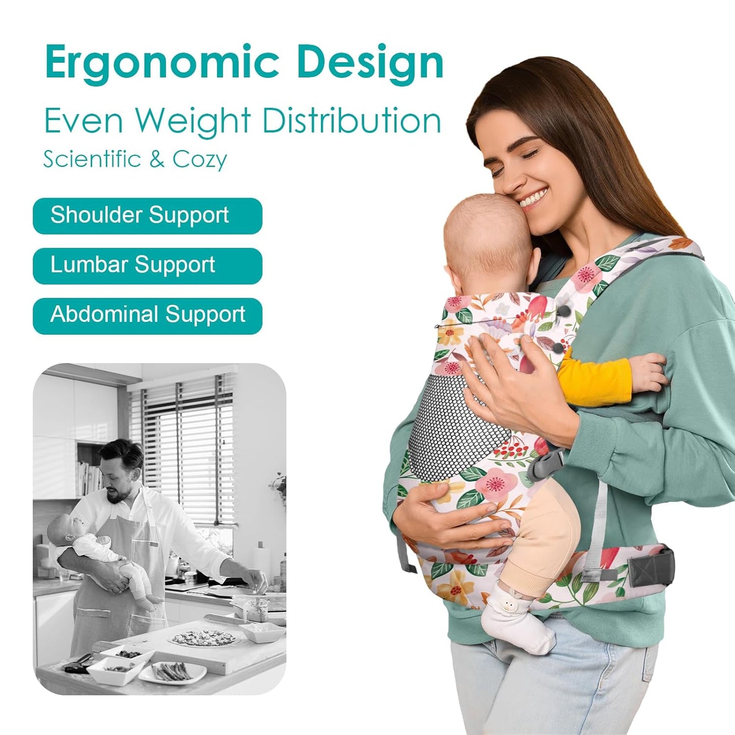Newborn Baby Front Carrier Backpack, Toddler Baby Body Carrier, 7-66 Lbs Ergonomic Design, Lumbar Support, Lightweight