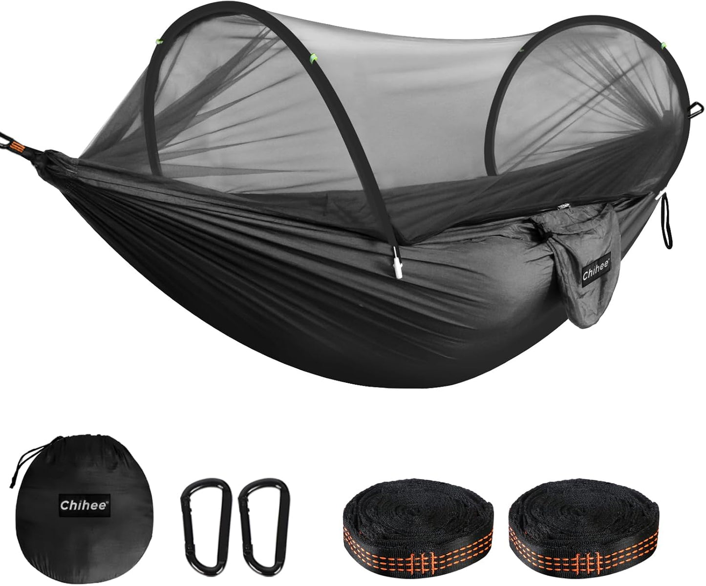 Chihee Ultra-Light Travel Camping Hammock Pop-up Net Hammock 660lbs Load Capacity,Breathable,Quick-Drying Parachute Nylon 2 Premium Carabiners,2 Tree Slings Included for Outdoor Backpacking Hiking