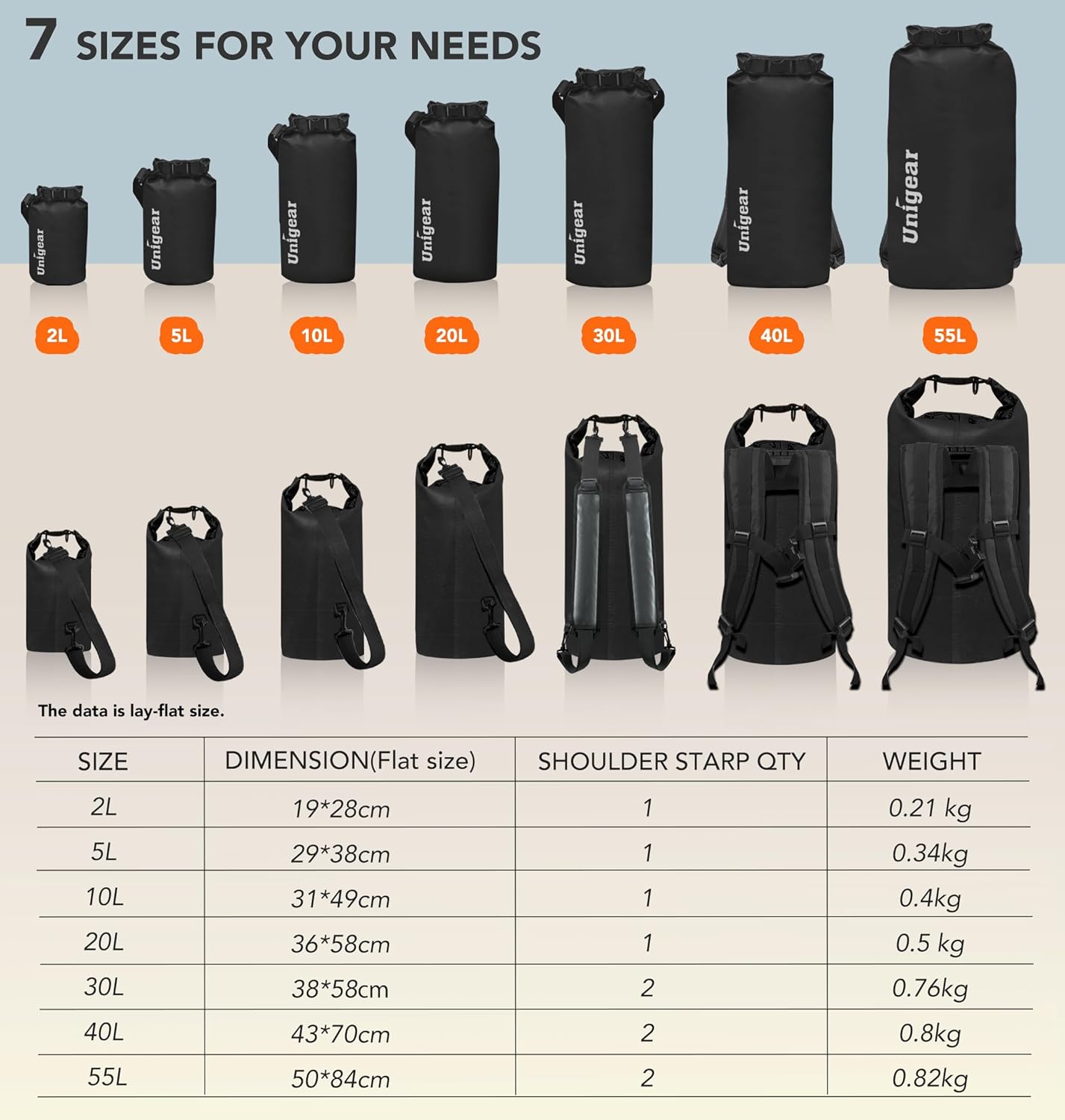 Unigear Dry Bag Waterproof, 2L/5L/10L/20L/30L/40L Floating and Lightweight Bags for Kayaking, Boating, Fishing, Swimming and Camping with Waterproof Phone Case