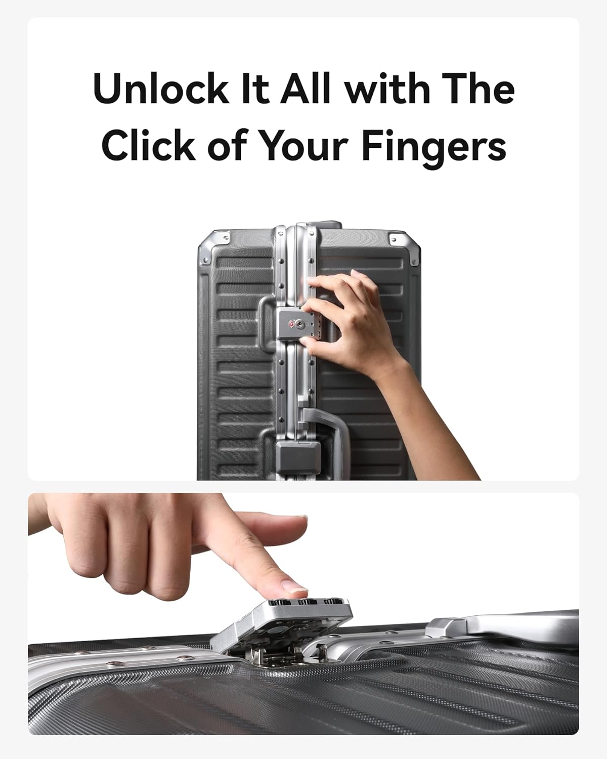 LUGGEX Checked Luggage with Spinner Wheels, 24 Inch Aluminum Frame Zipperless Polycarbonate Hard Shell Suitcase, Charcoal Metallic