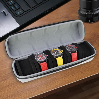 Juntan 5 Slots Hard Watch Travel Case, Portable Nylon Travel Watch Roll Case, Zipper Storage Organizer Box for Men Women with Soft Compressible Foam Pillow Silver