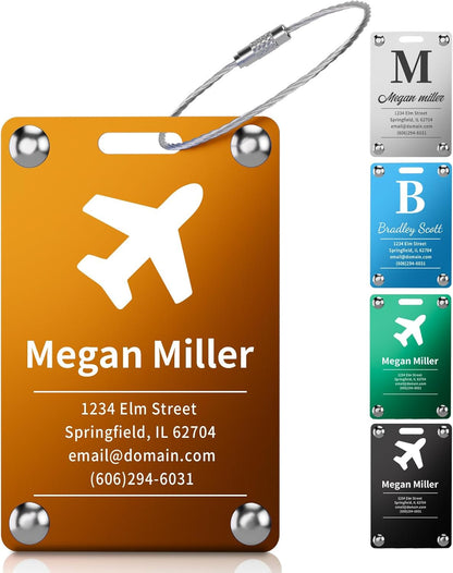 Personalized Luggage Tags for Suitcases, Engraved Stainless Steel Custom Luggage Tags for Cruise Travel, Suitcase Identifier Metal Name Baggage Tag, Bag Tags for Men Women Kids Backpacks