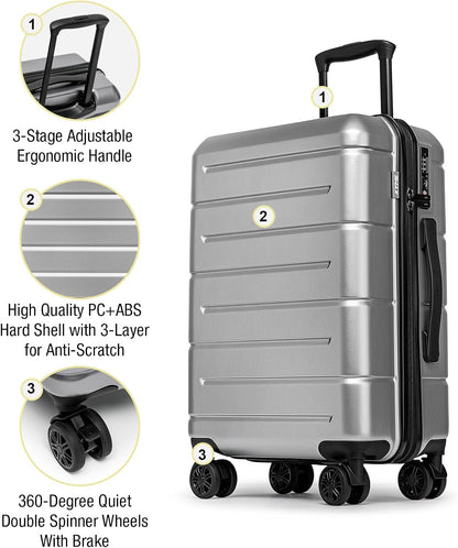 KYME Suitcases with Wheels Hardshell 30 Inch Luggage TSA Approved Large Checked Luggage Durable Travel Rolling Suitcase with Cup Holder for Women Men Silver Grey