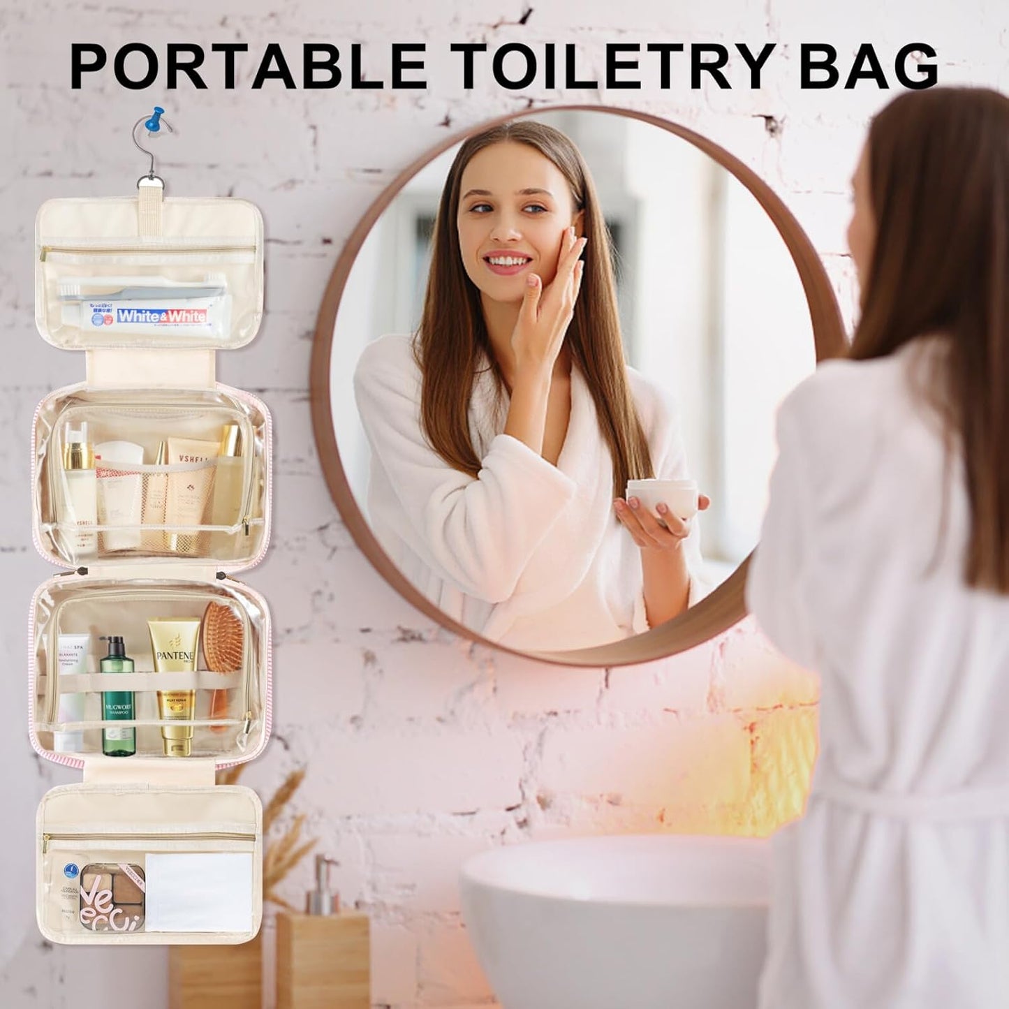 TOPEAST Travel Toiletry Bag Makeup Bag - Hanging Toiletry Bag for Women, Portable Toiletries Travel Bag and Cosmetic Bag, Airplane Travel Essentials Travel Toiletry Bag - Letter J, Blue