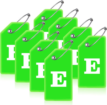 8 Pcs Luggage Tags for Suitcases, 26 Initial Letter Travel Luggage Baggage Identification Labels ID Tags Fully Bendable Tags with Stainless Steel Loop (Letter E, Green)