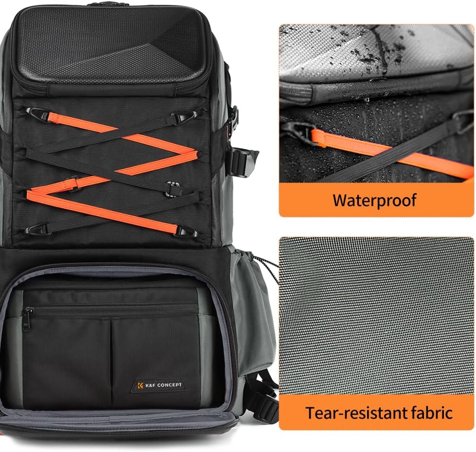 K&F Concept Camera Bag EVA Waterproof 2 in 1Camera Backpack Shoulder Bag 32L Large Capacity with Rain Cover Storage for 15.6" Laptop for Photography