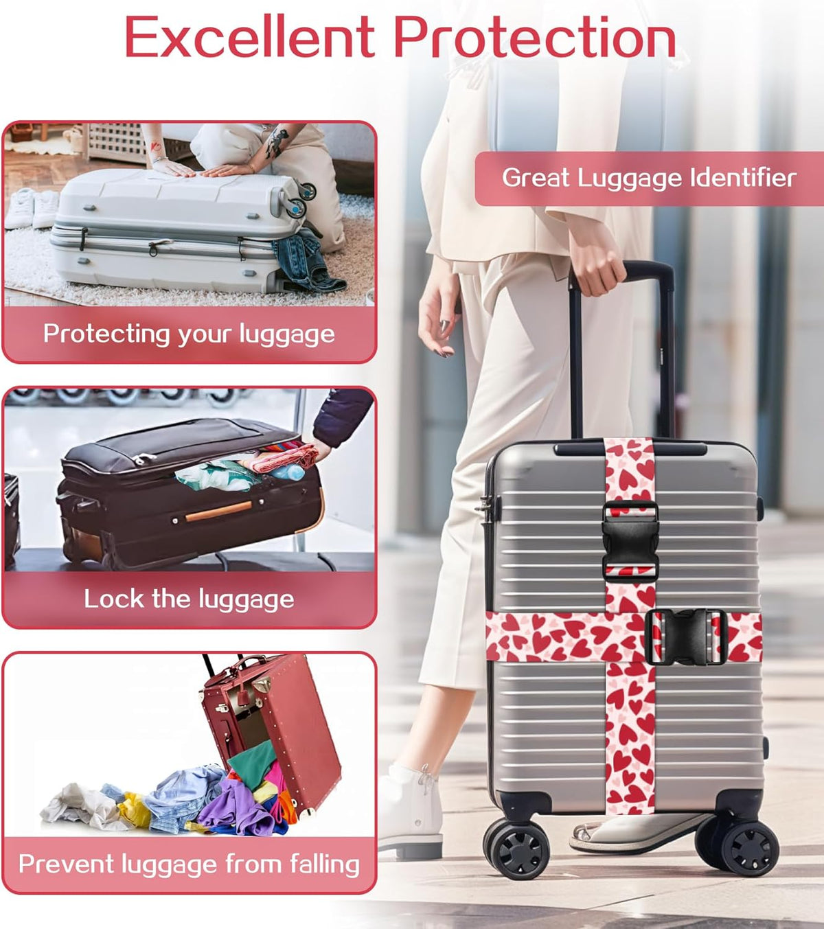 Luggage Straps for Suitcases Travel Belt Luggage Band Heavy Duty Traveling Luggage Identifier Cute Women Girls Unique Accesory,