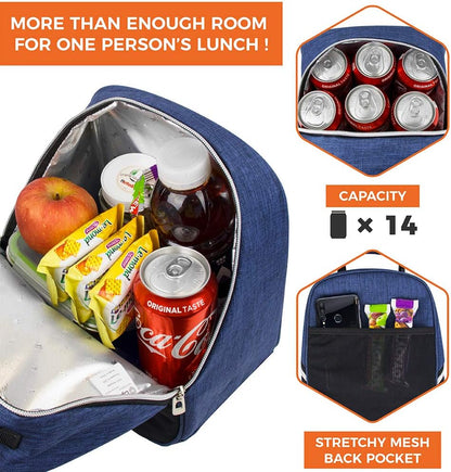 opux Lunch Box for Girls Boys Kids, Insulated Leakproof Lunch Bag, Reusable Teen Lunch Boxes for School, Medium Large lunchbox for Women Men Adult for Work with Front Back Pocket (Navy Blue)