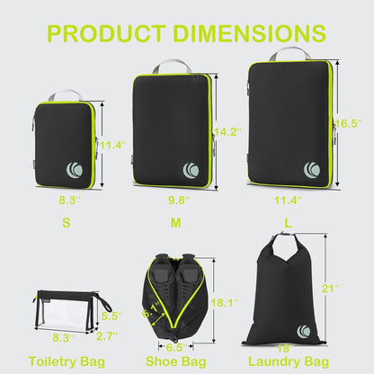 Cipway Compression Packing Cubes, Lightweight Travel Luggage Organizers with Shoe, Toiletry & Laundry Bags, Travel Essentials for Carry-on Suitcase (8 Piece, Black)