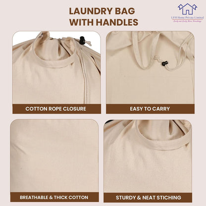LFH Home Large Premium 100% Cotton Canvas Laundry Bag with Drawstring and Handles Heavy Duty, Multi-Use, and Washable for Home, Travel, College or Storage 28x40 (Pack of 4)-Natural