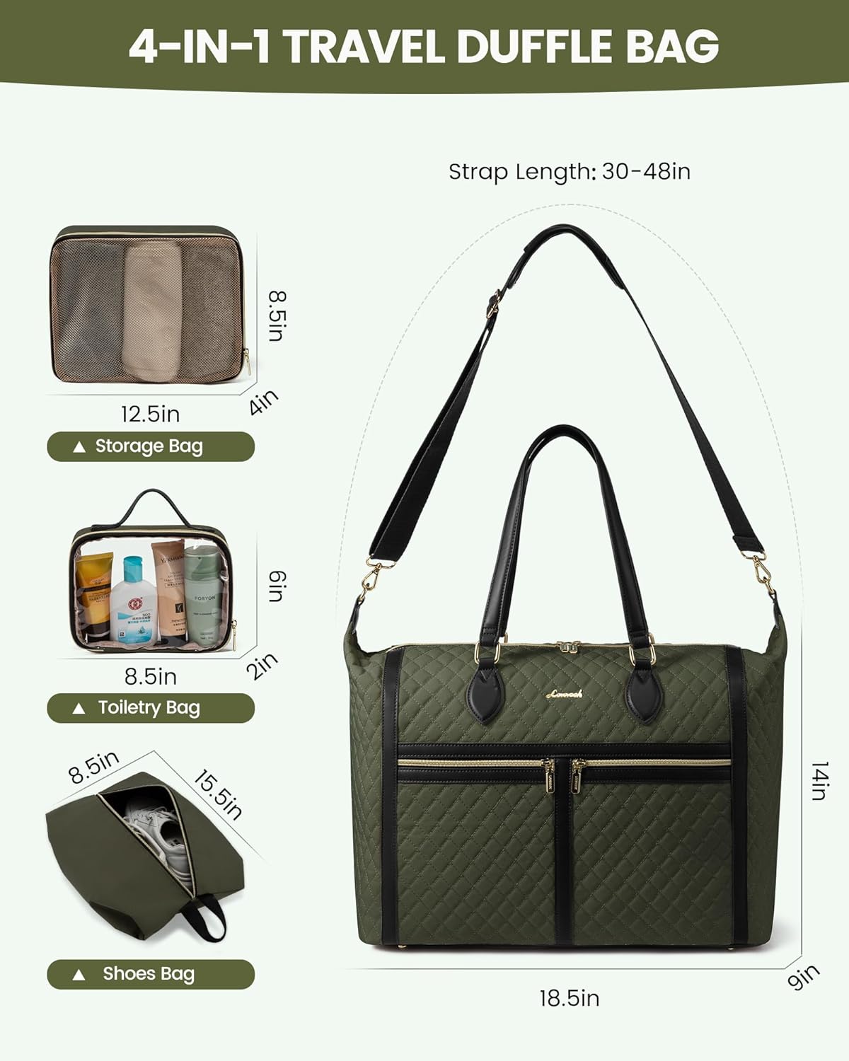 LOVEVOOK 4-in-1 Travel Weekender - Duffle, Carry On, Overnight & Toiletry Bag with Wet Pocket