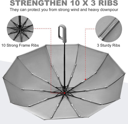 TradMall Travel Umbrella, 280T Fabric Windproof Automatic Portable Compact Folding Umbrellas for Rain with Reflective Stripe for Women and Men